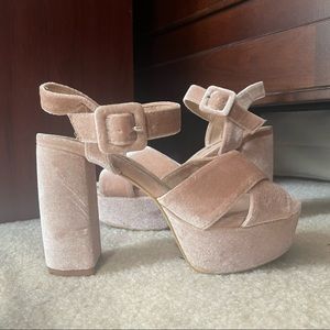 Primark Dusty Pink Velvet Platform Block Heels.